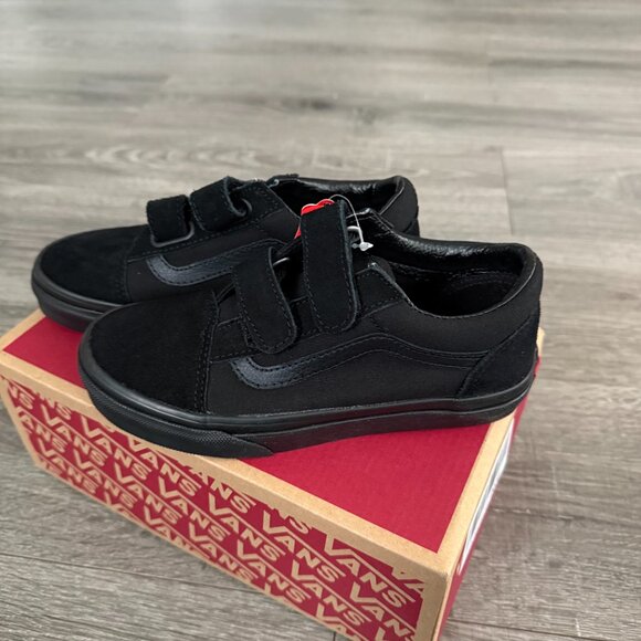 NIB Vans Old Skool V Black Double Strap Skate Shoes Youth Little Boys Size 1.5 - Picture 3 of 7